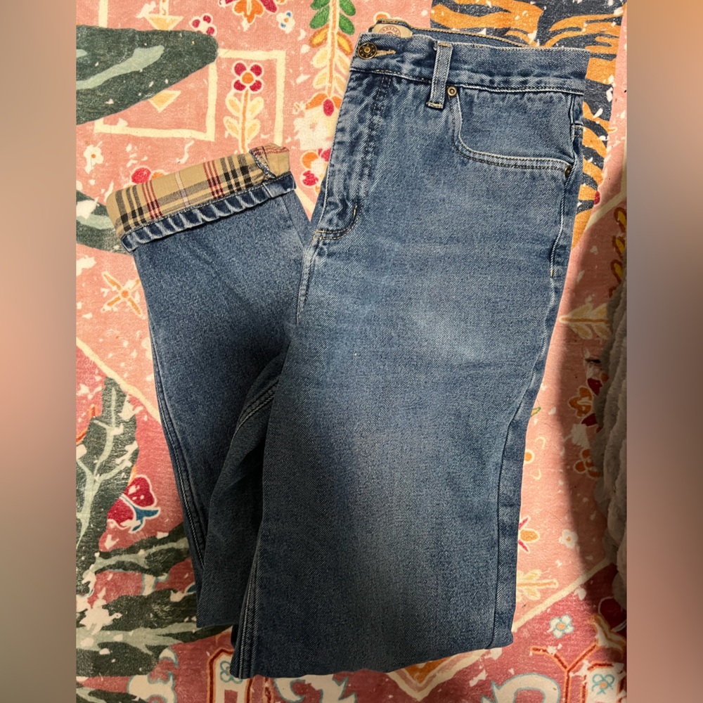 Burry Lane Blue Denim Jeans with Vintage Check Cuff